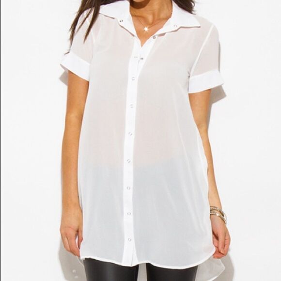 ✨Mango Eyelet Shoulder Sheer Tunic✨ - Picture 1 of 5